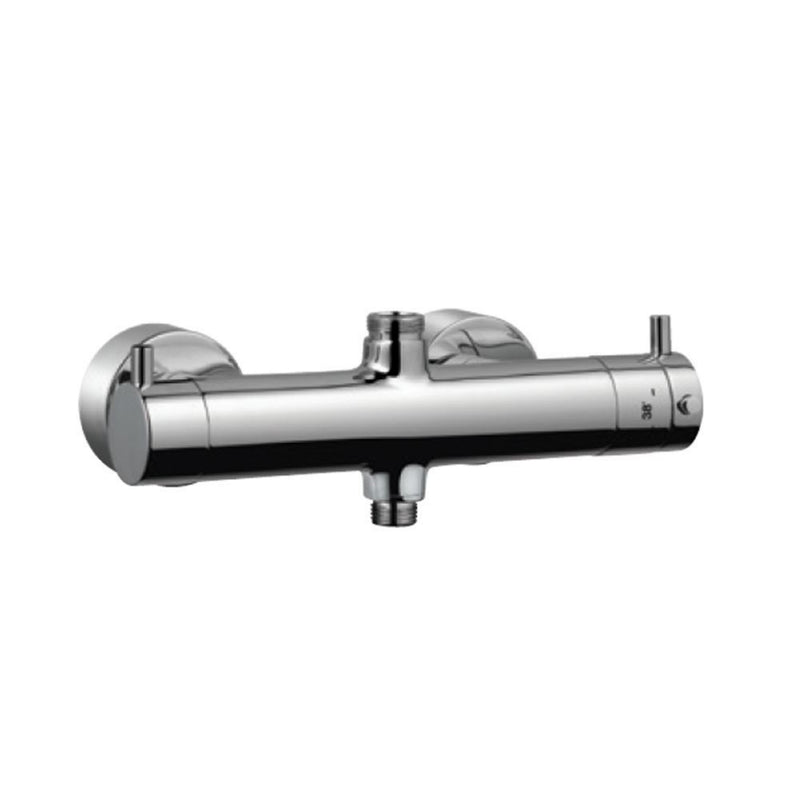Jaquar Thermostatic Mixers FLR-CHR-5653 Multifunction Thermostatic Shower Mixer with Integrated Divertor and Provision for Connection to Exposed Shower Pipe (SHA-1211NH & SHA-1213), Overhead & Hand Shower with Connecting Legs & Wall Flange