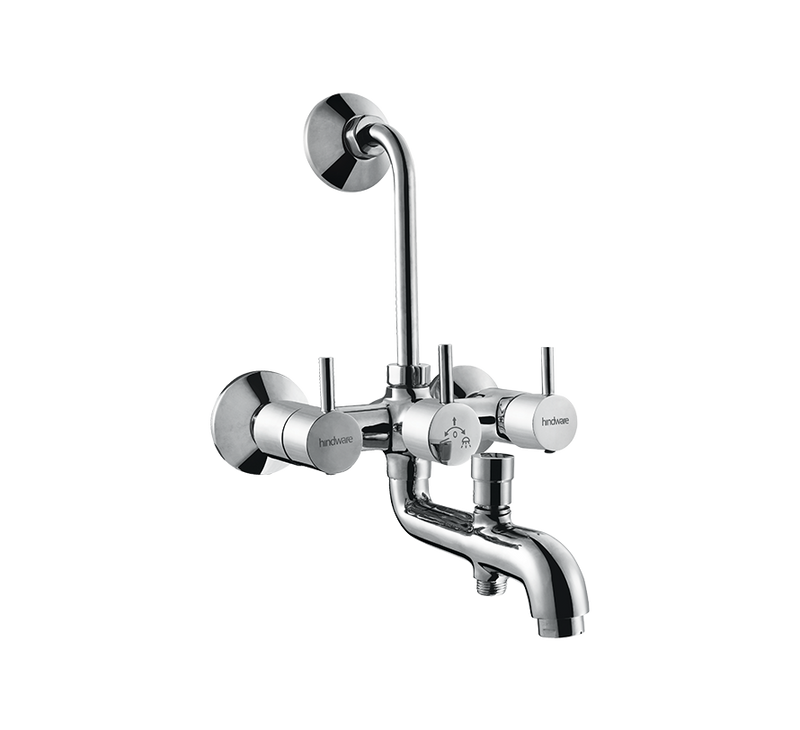 Hindware Flora Wall Mixer 3 In 1 Provision for Both Over Head & Hand Shower with 115 mm Long Bend Pipe & Wall Flange
