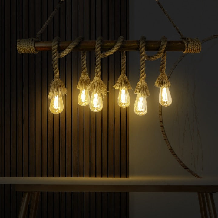 Handmade Bamboo Rope Pendent Hanging Zhumar / Chandiler Set ( With Bulb 6 In 1 Combo )
